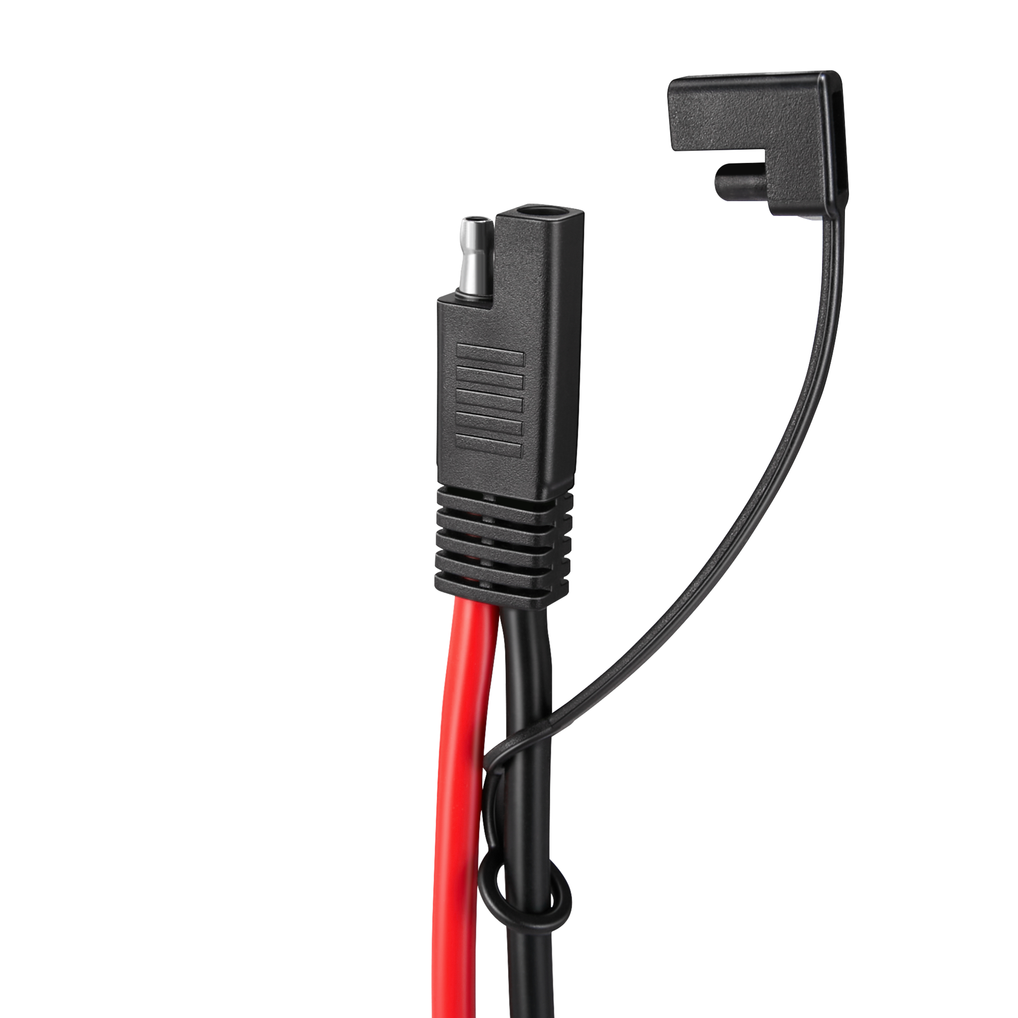 Rich Solar SAE connector close-up with protective cap and cable loop
