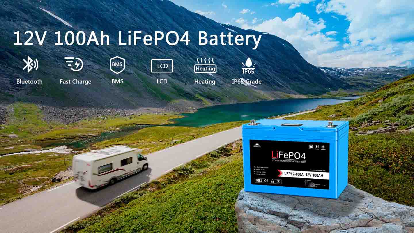 12V 100AH LiFePO4 Deep Cycle Lithium Battery / Bluetooth /Self-heating / IP65