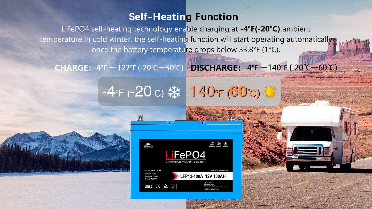 12V 100AH LiFePO4 Deep Cycle Lithium Battery / Bluetooth /Self-heating / IP65