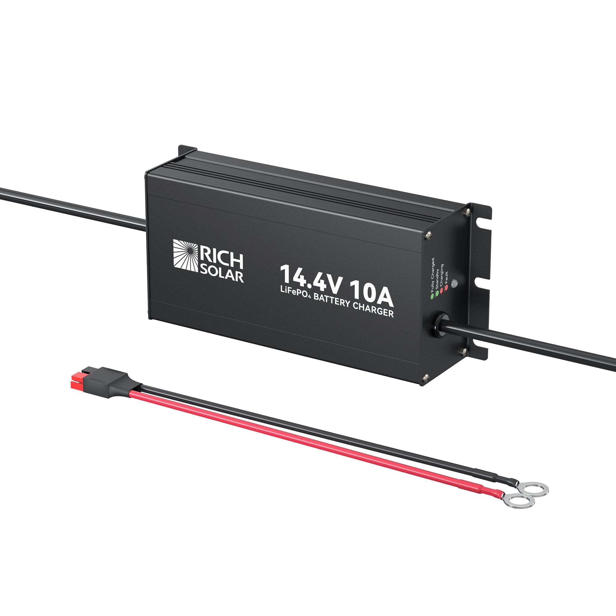 Rich Solar 12V 10A LiFePO4 battery charger with 30A Anderson connector and ring terminal leads