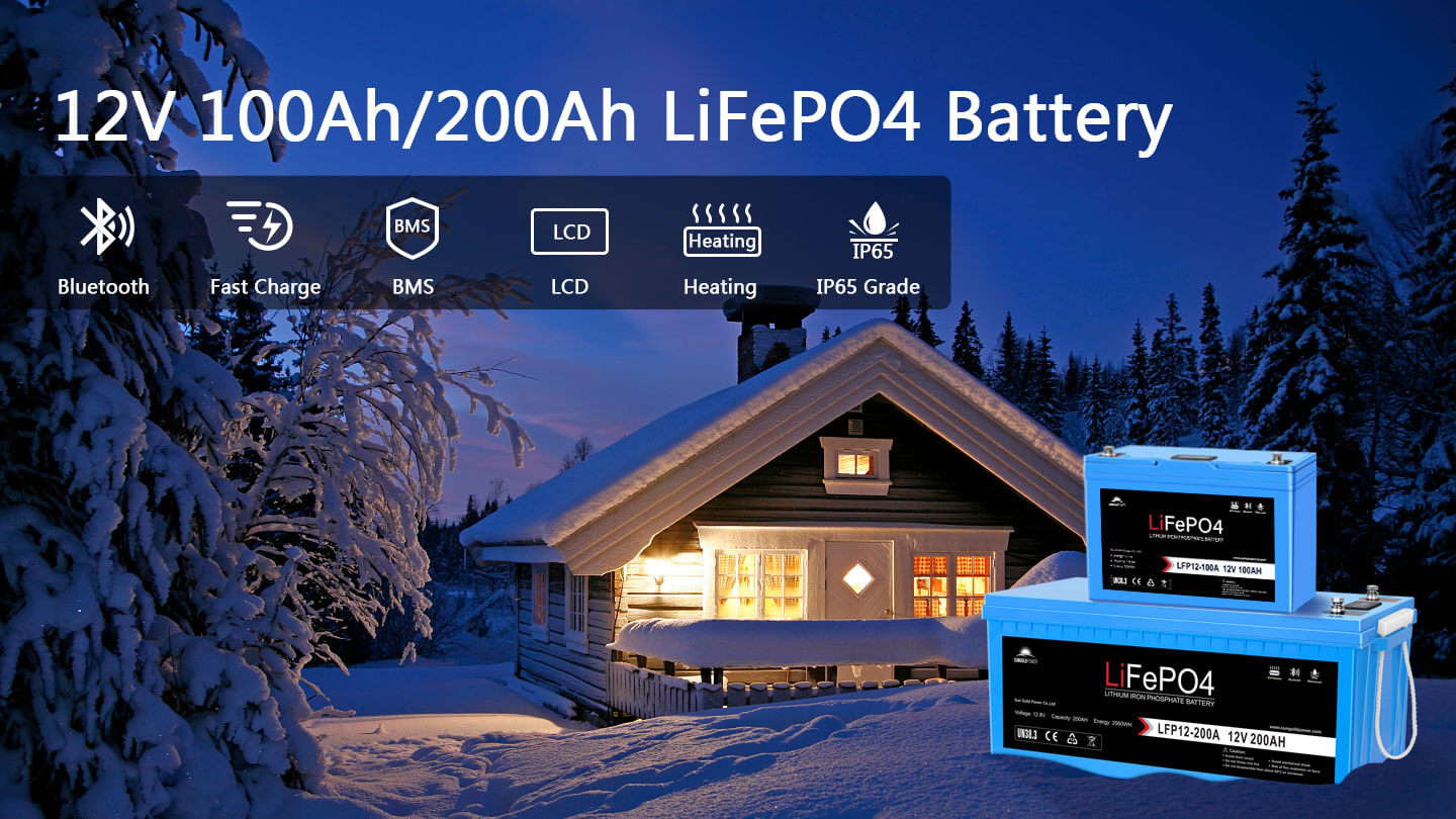 12V 200Ah LiFePO4 Deep Cycle Lithium Battery/ Bluetooth / Self- Heating / IP65