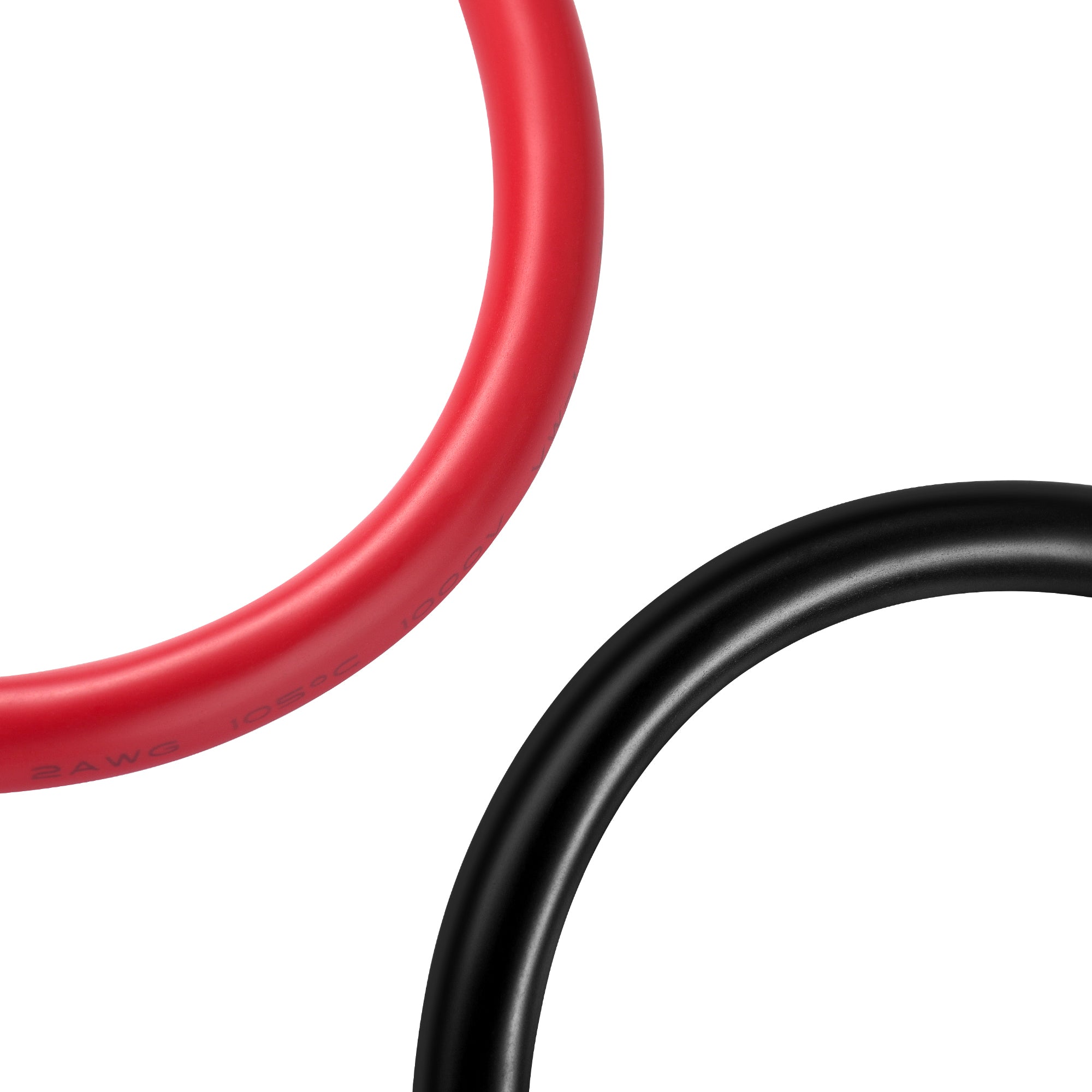 Close-up of Rich Solar red and black 2AWG battery cable insulation
