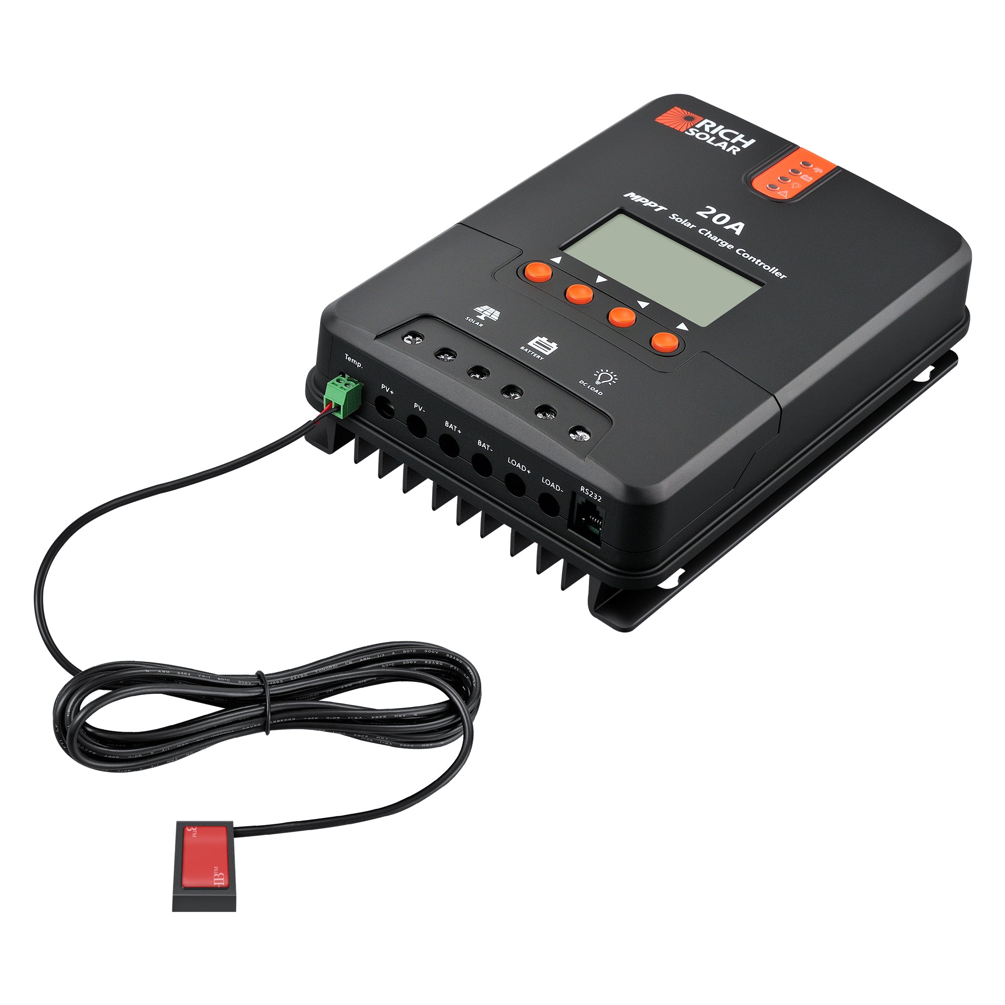 Rich Solar RS-MPPT20 MPPT charge controller with external temperature sensor accessory
