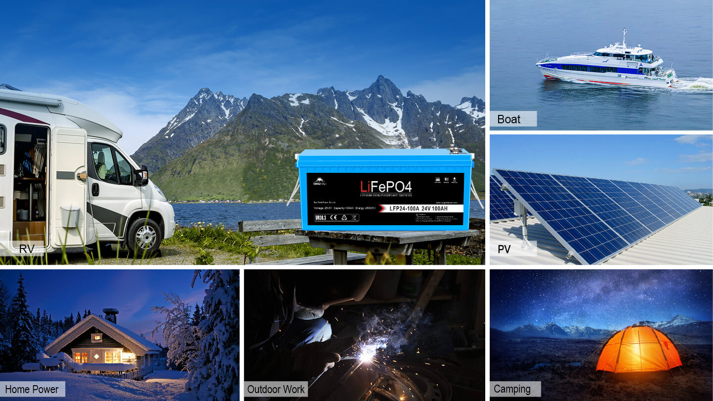 24V 100Ah LiFePO4 Deep Cycle Lithium Battery Bluetooth / Self- Heating / IP65