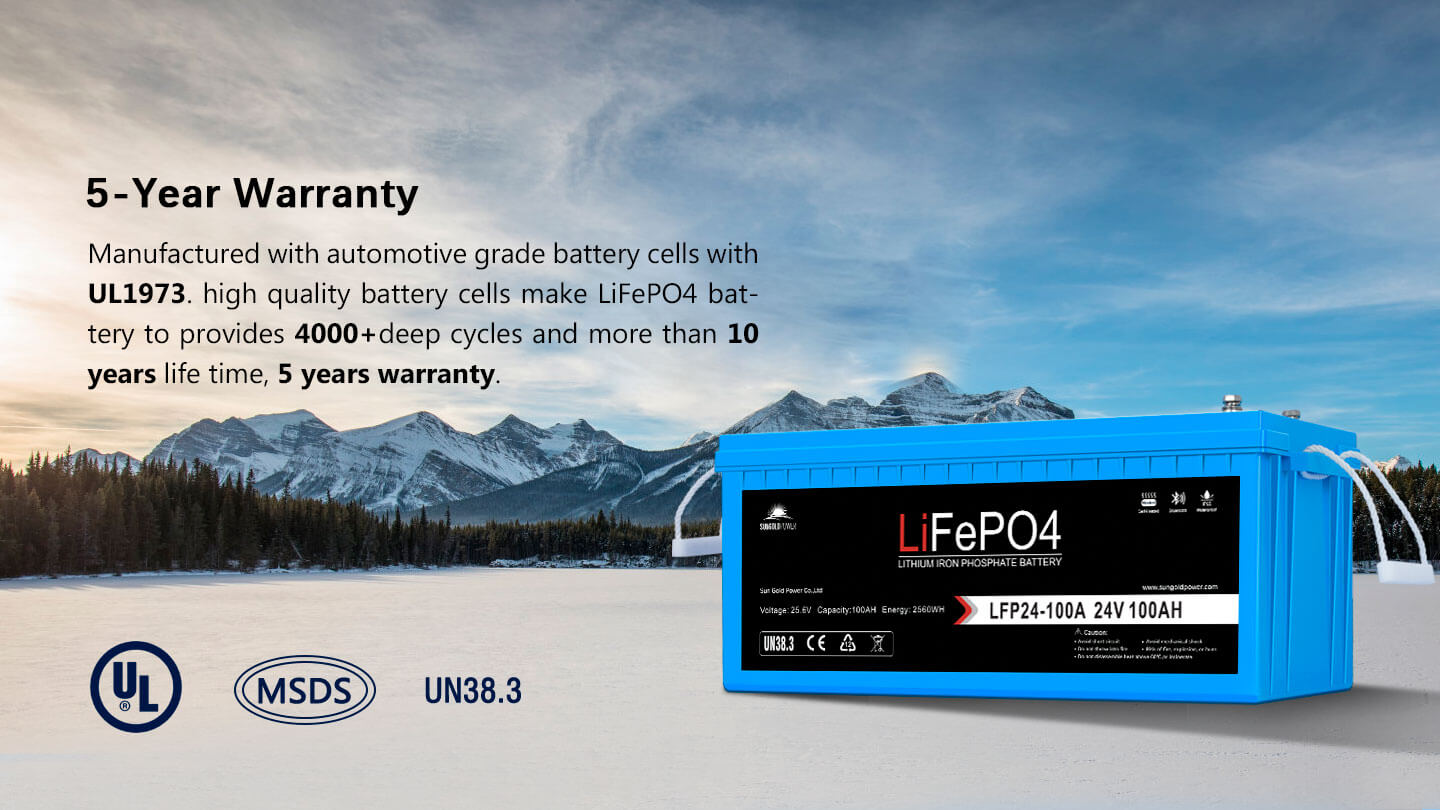 24V 100Ah LiFePO4 Deep Cycle Lithium Battery Bluetooth / Self- Heating / IP65