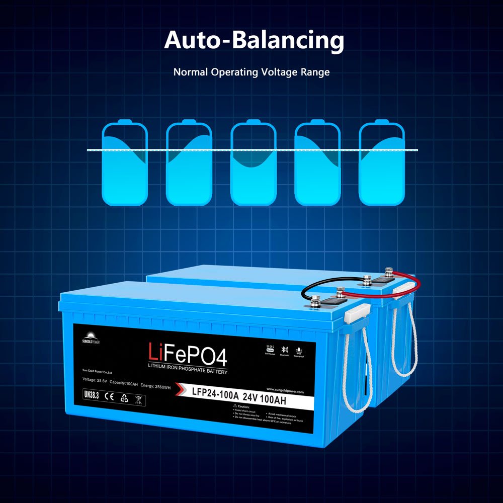 24V 100Ah LiFePO4 Deep Cycle Lithium Battery Bluetooth / Self- Heating / IP65