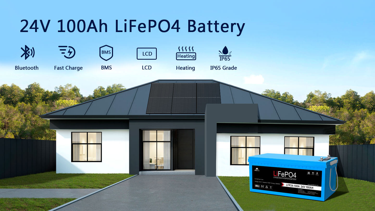 24V 100Ah LiFePO4 Deep Cycle Lithium Battery Bluetooth / Self- Heating / IP65