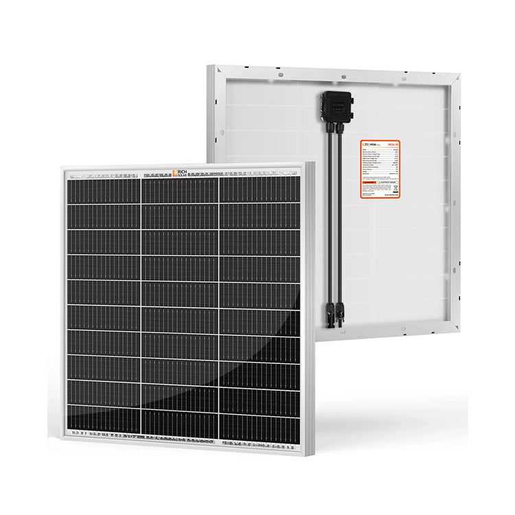 Rich Solar MEGA 50 Watt monocrystalline solar panel included in the RS-K502 50 Watt Solar Kit