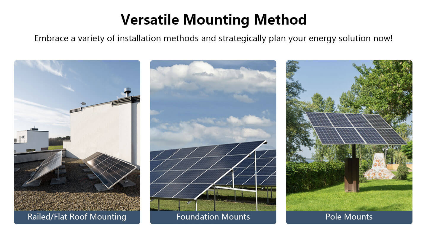SunGoldPower 560W bifacial solar panel mounting methods including roof foundation and pole mounts