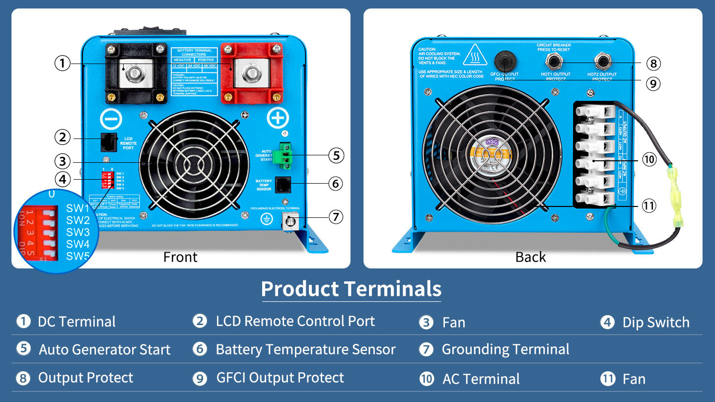Low Frequency Inverter 6000W-DC48V (split phase) AC input 240V AC output 120V and 240V