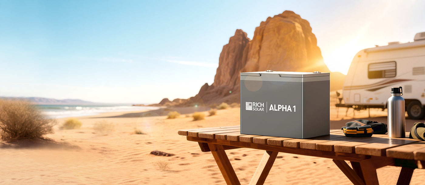 Rich Solar ALPHA 1 12V 100Ah LiFePO4 battery for RV, trailer, van, boat, cabin, camping, and off-grid solar power