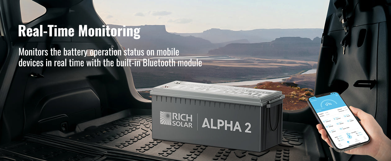Rich Solar ALPHA 2 real-time Bluetooth battery monitoring