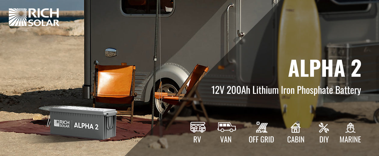Rich Solar ALPHA 2 12V 200Ah LiFePO4 battery for RV, van, off-grid, cabin, DIY, and marine power