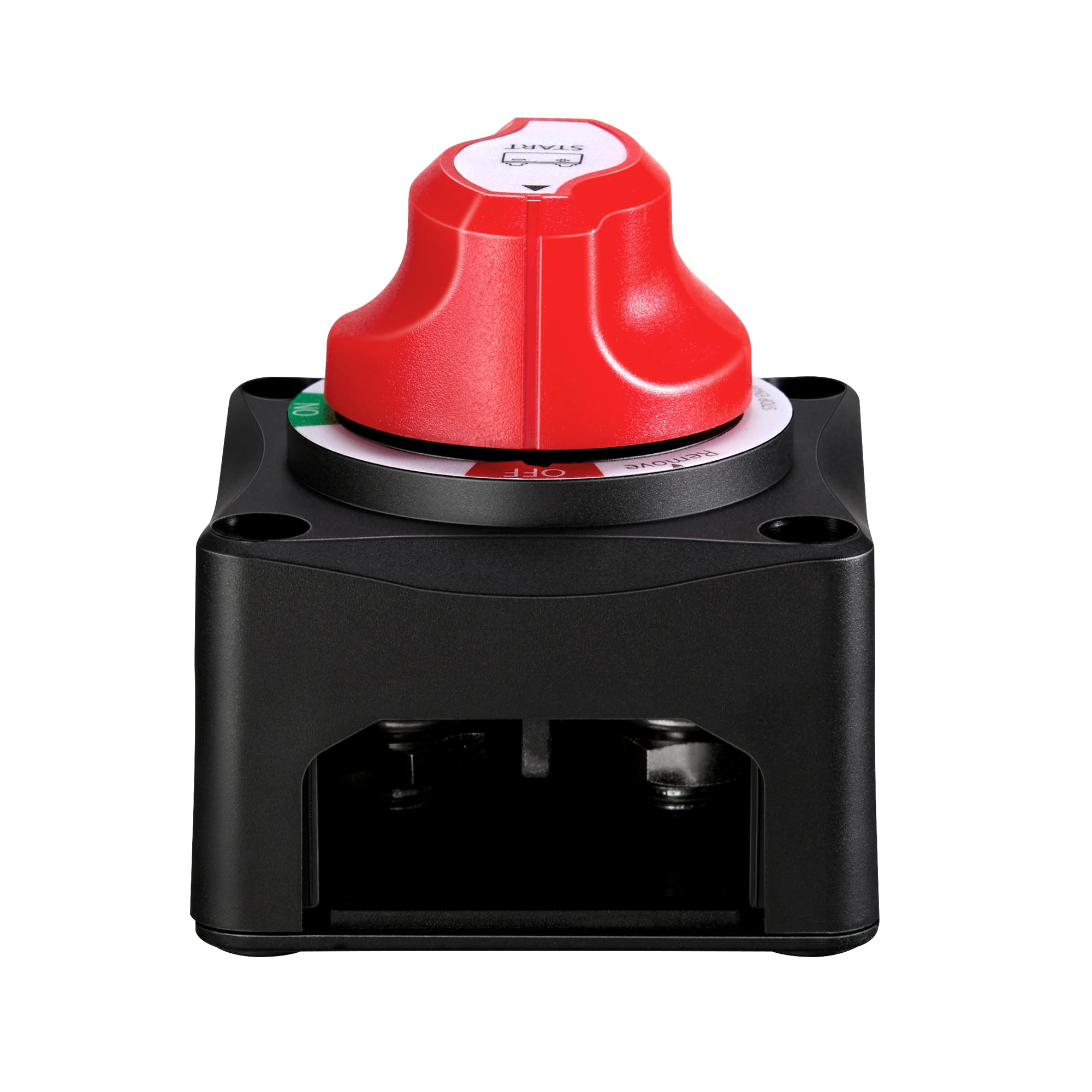 Side view of Rich Solar 275A battery switch showing removable wiring access window