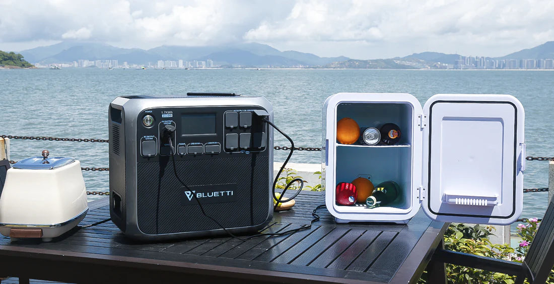 BLUETTI portable power station powering a compact outdoor appliance
