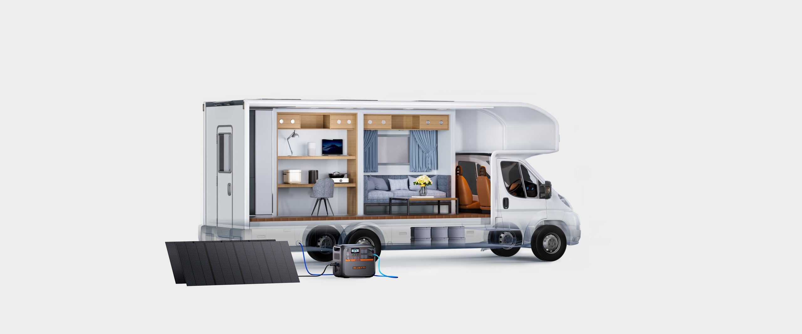 BLUETTI AC200P L RV power setup with solar charging