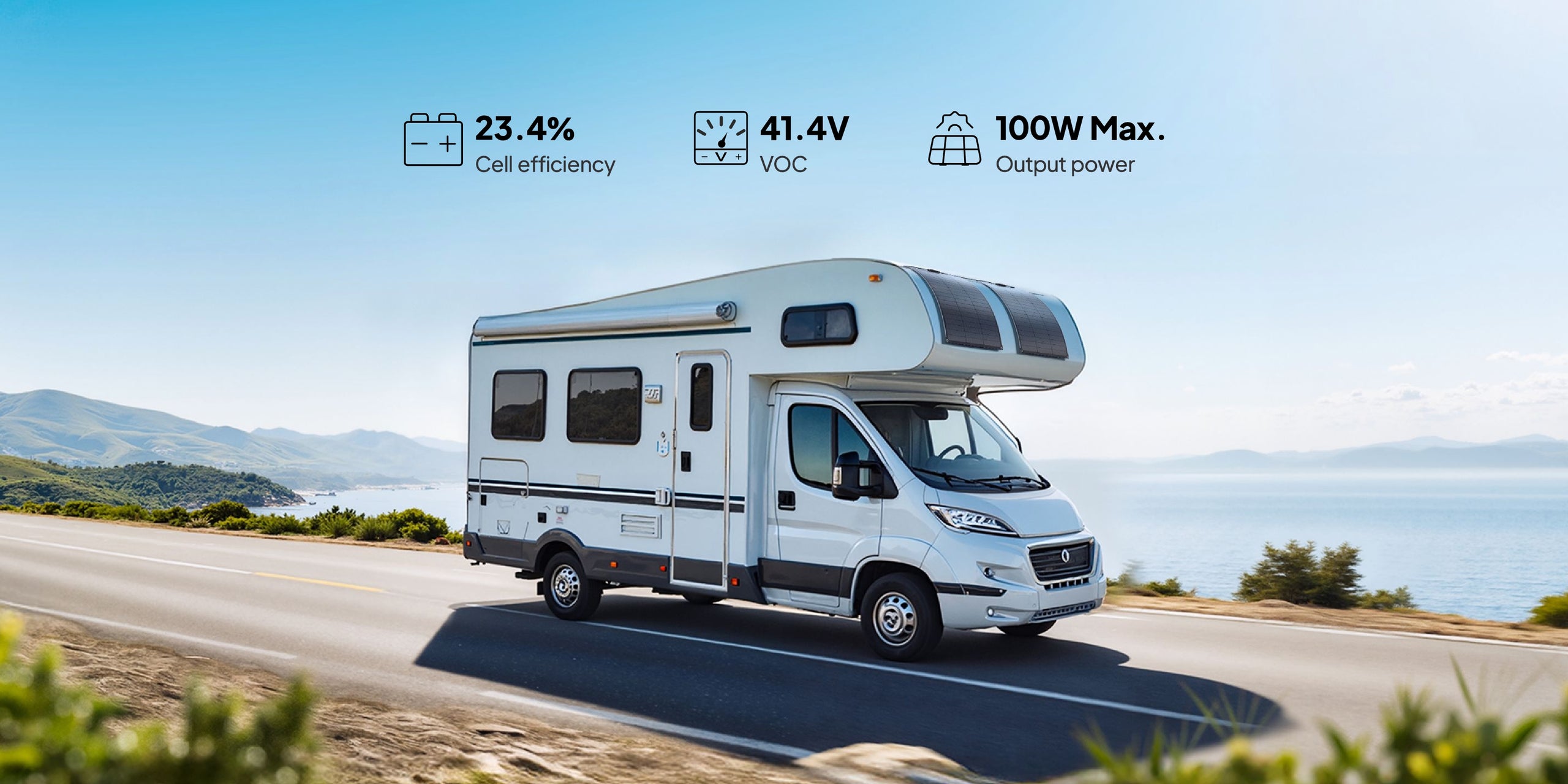 BLUETTI PV100 FX flexible solar panel installed on an RV