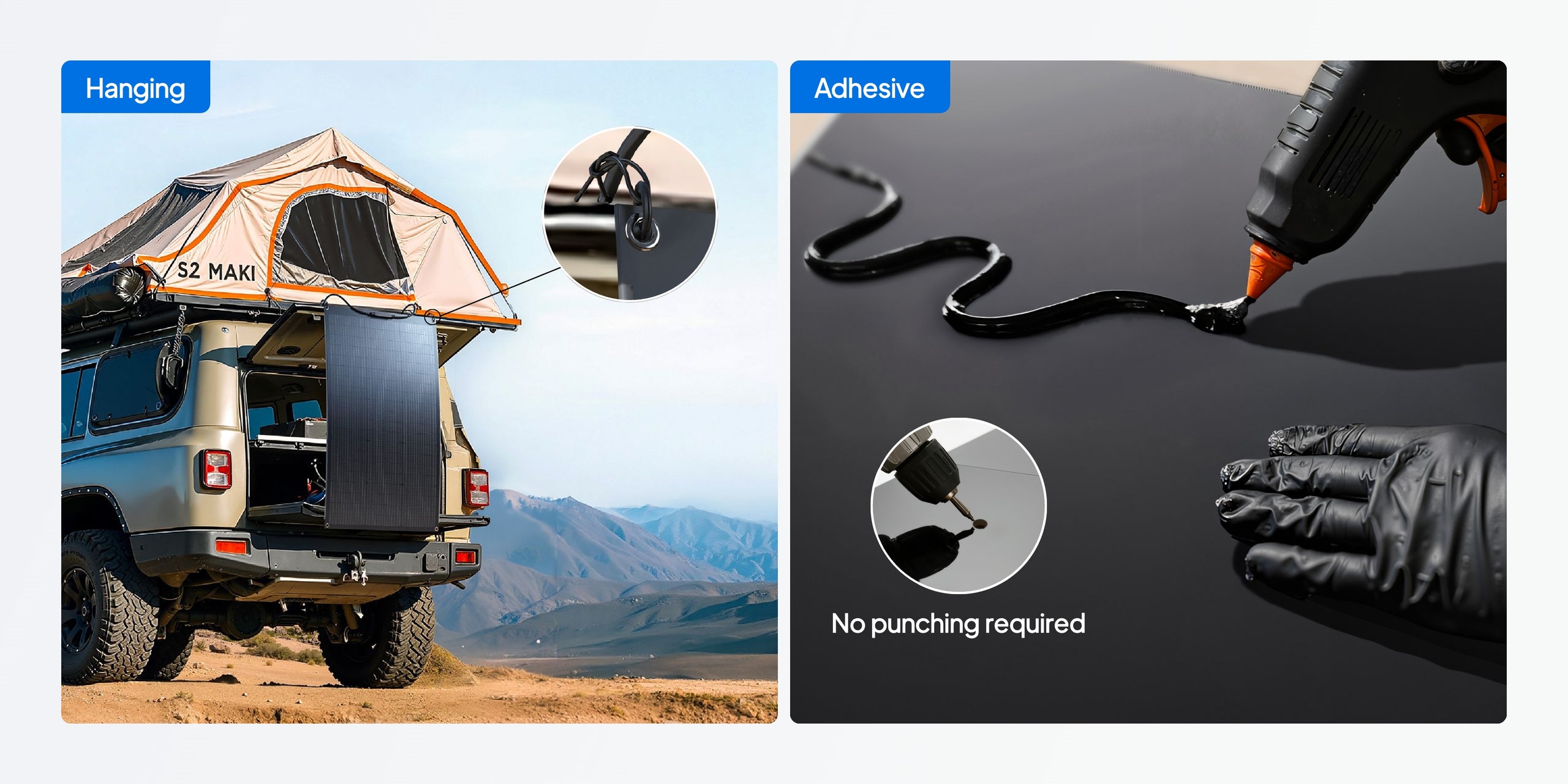 BLUETTI PV100 FX strap and adhesive installation options