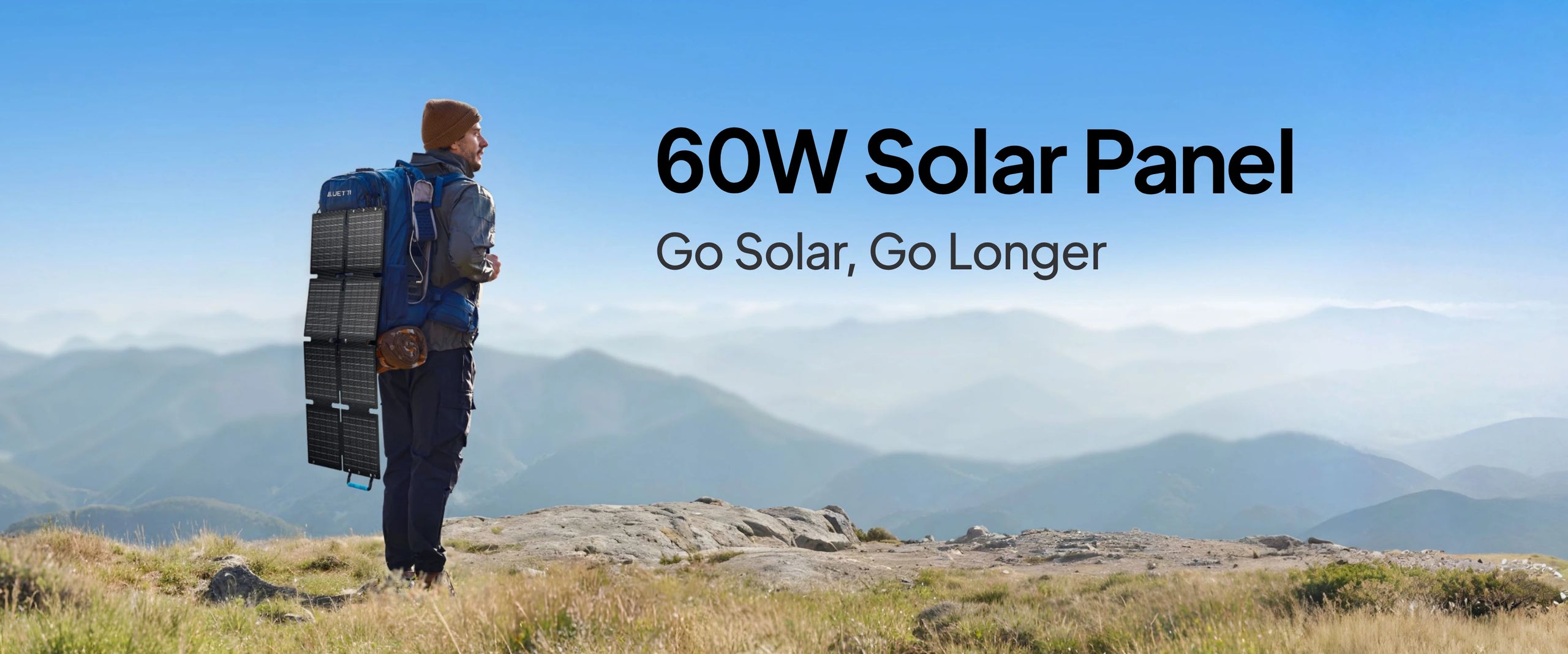 BLUETTI SORA 60 solar panel carried on a hiking pack
