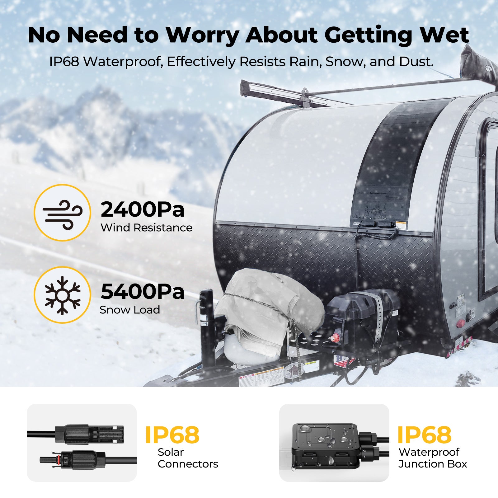 BougeRV Yuma IP68 solar connectors, junction box and outdoor protection