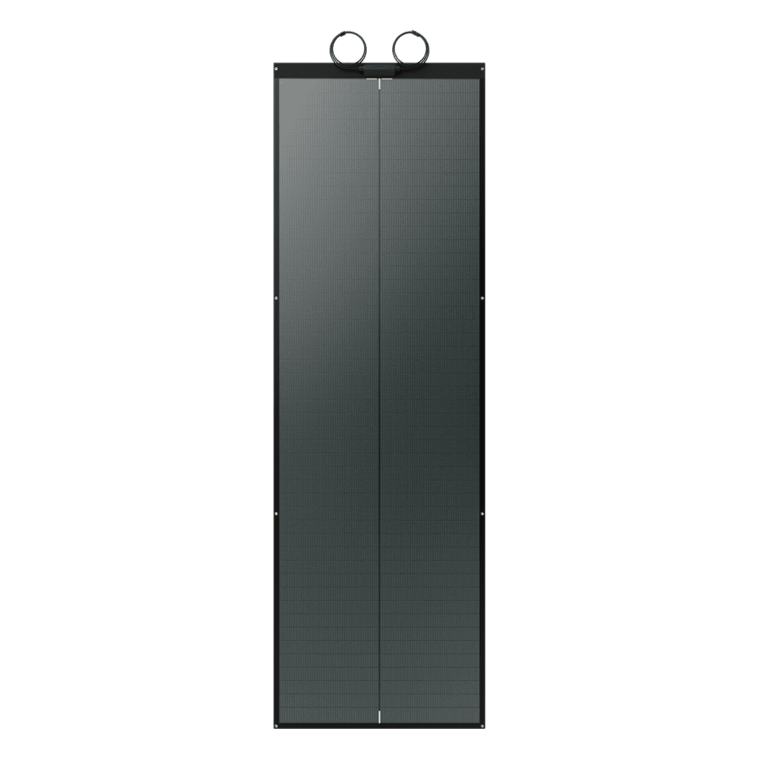 Front view of the BougeRV Yuma 200W solar panel with pre-punched holes