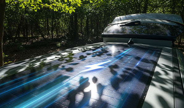 BougeRV CIGS panel producing power under partial tree shade