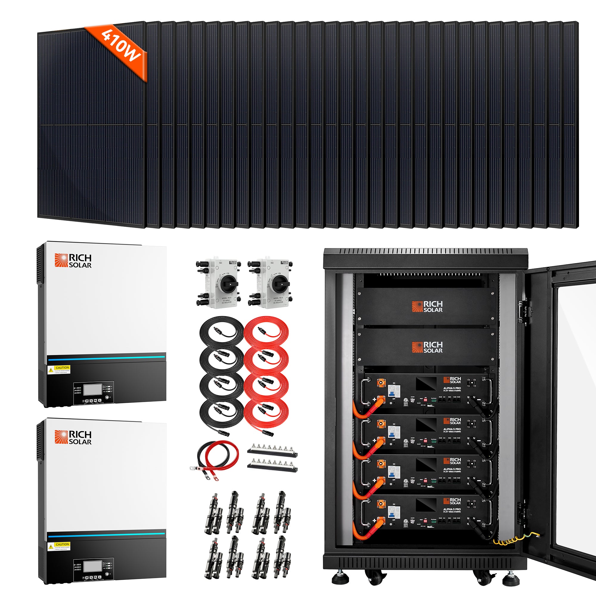 Rich Solar complete off-grid solar kit 30 MEGA 410 panels dual inverters ALPHA 5 PRO batteries