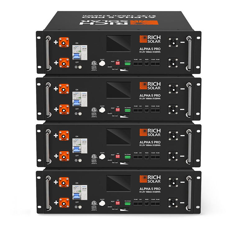 Rich Solar ALPHA 5 PRO server rack lithium battery component of complete off-grid kit