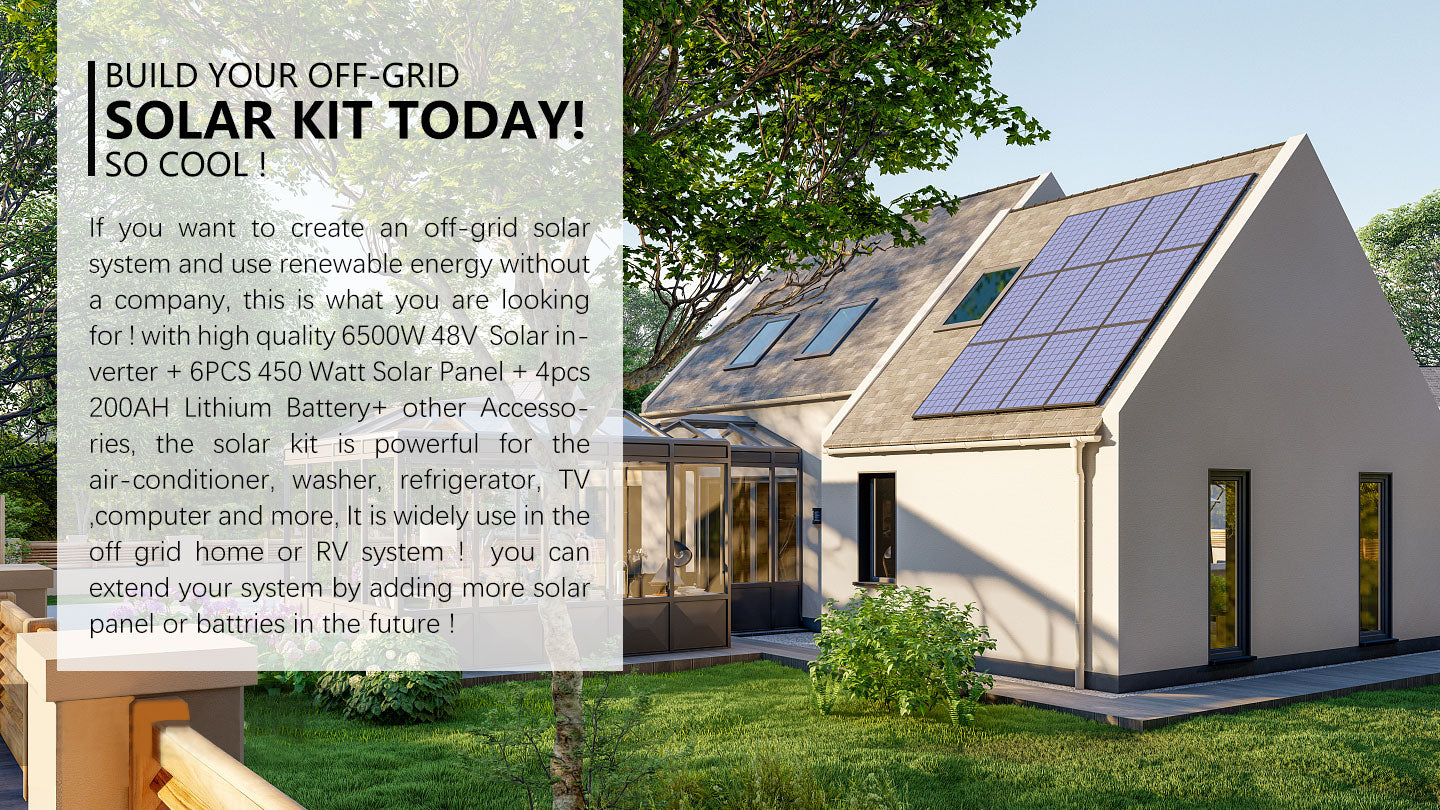 Complete off Grid Solar Kit 6500W 48V 120V/240V output 10.24KWH Lithium Battery 2700 Watt Solar Panel SGK-65PRO