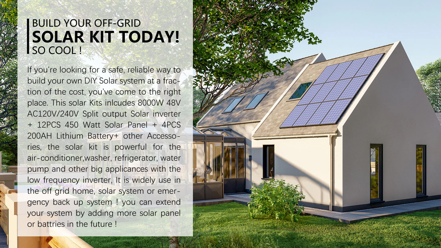 Complete off Grid Solar Kit 8000W 48V 120V/240V output 10.24KWH Lithium Battery 5400 Watt Solar Panel SGK-8MAX