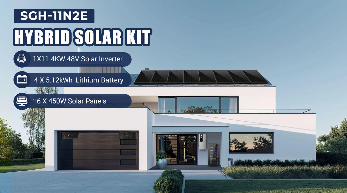 Hybrid Solar Kit 11.4KW 48V Split Phase 20.48KWH Lithium Battery 16 X 450 Watt Solar Panel SGH-11N2E