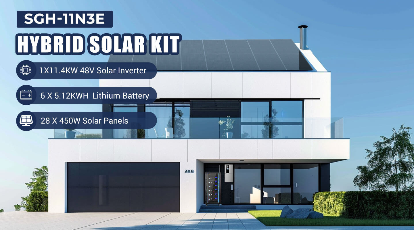 Hybrid Solar Kit 11.4KW 48V Split Phase 30.72KWH Lithium Battery 28 X 450 Watt Solar Panel SGH-11N3E
