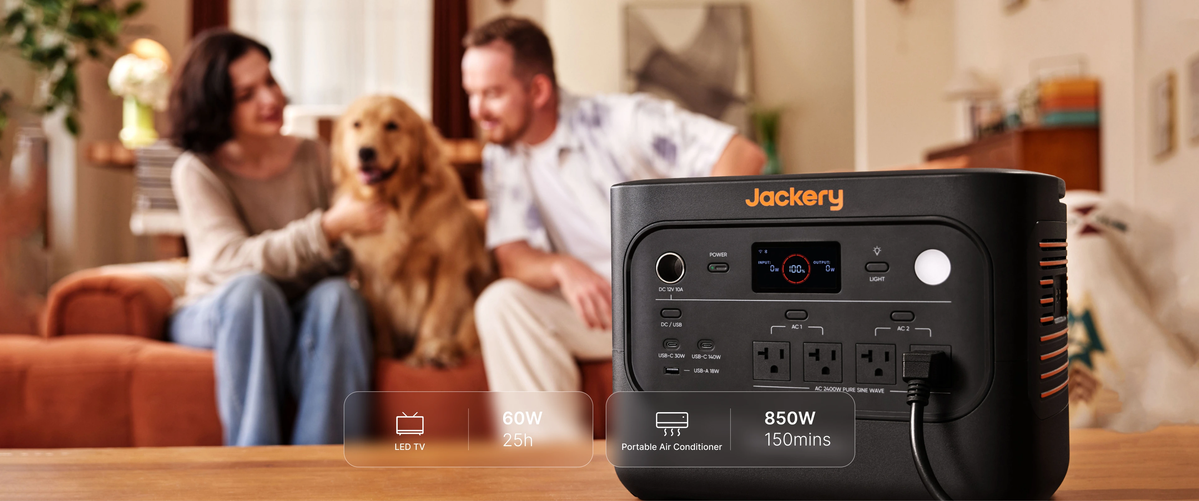 Jackery HomePower 2000 Plus v2 powering living room devices