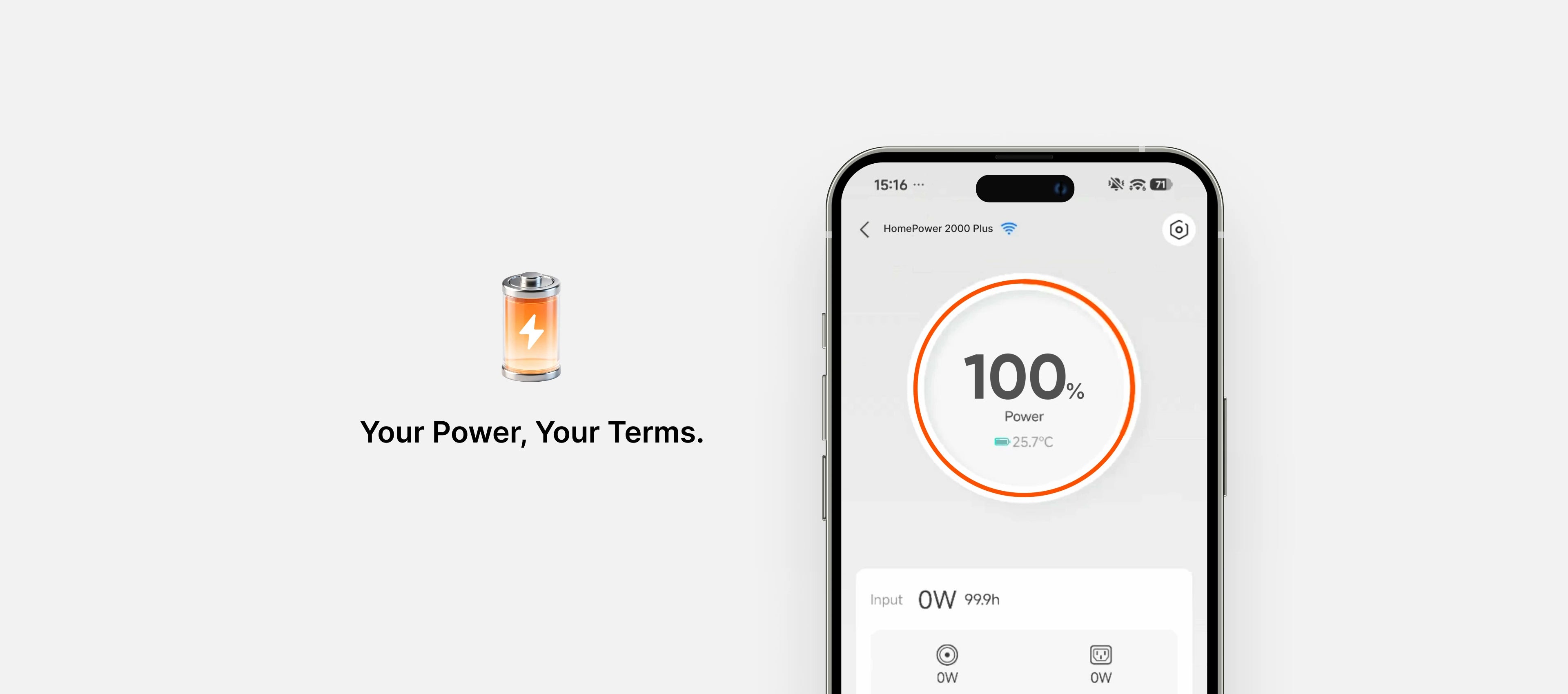 Jackery app control screen for HomePower 2000 Plus v2