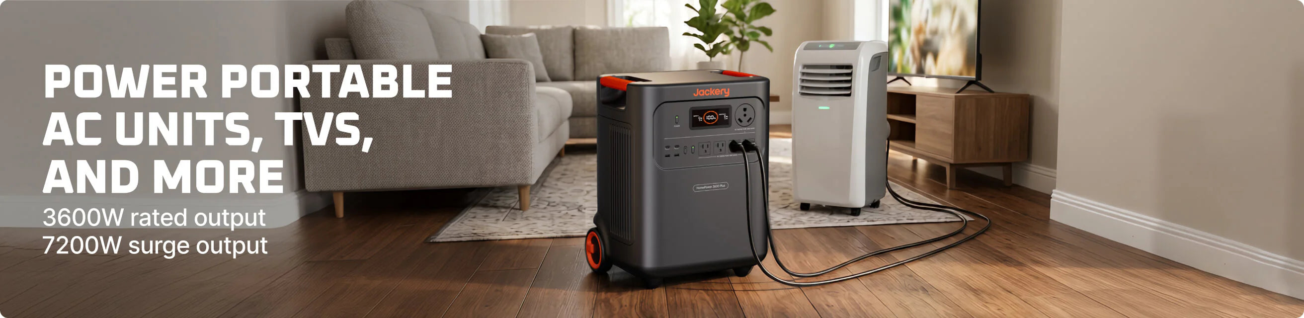 Jackery HomePower 3600 Plus powering portable AC units, TVs, and appliances