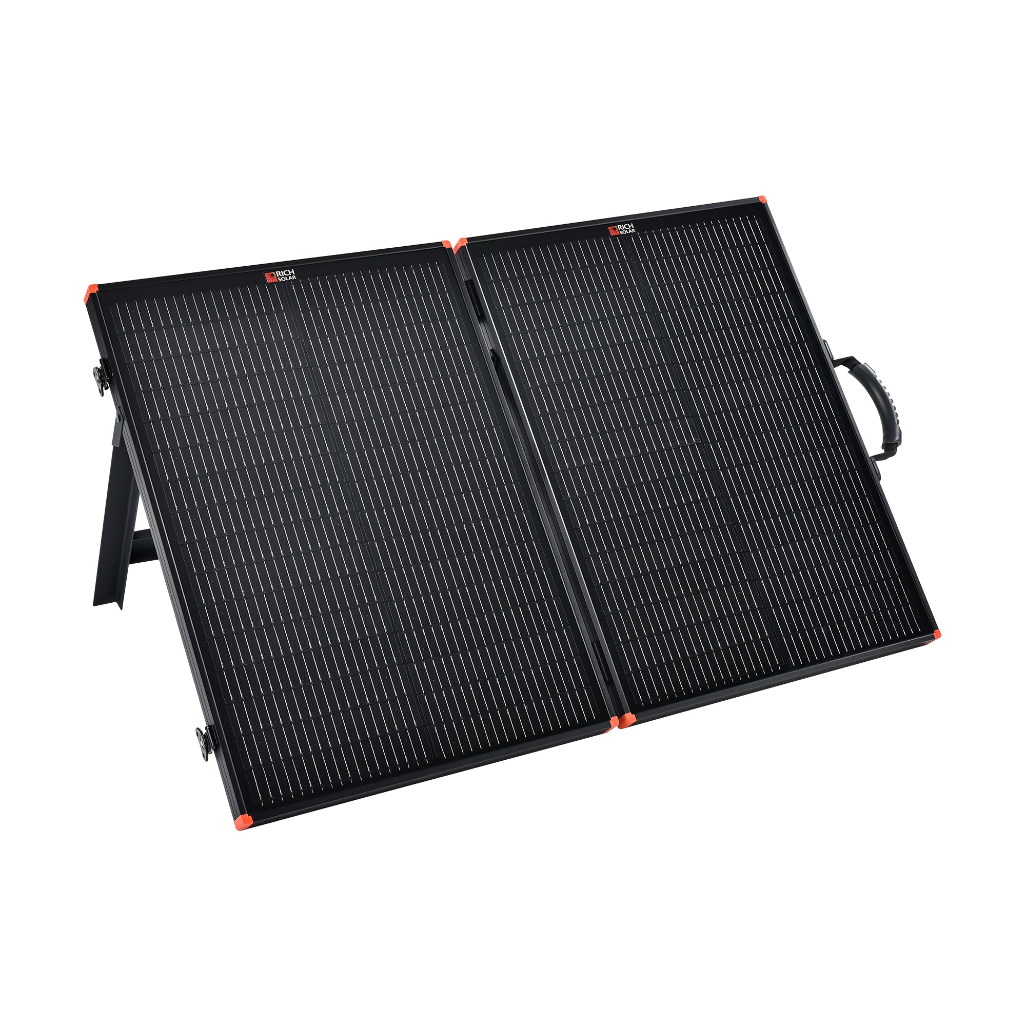 Rich Solar MEGA 100 Briefcase connected to portable power station solar generator