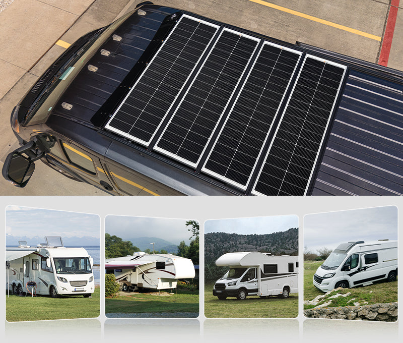 Rich Solar MEGA 100 SLIM narrow profile fitting Class A RV Class B van roof