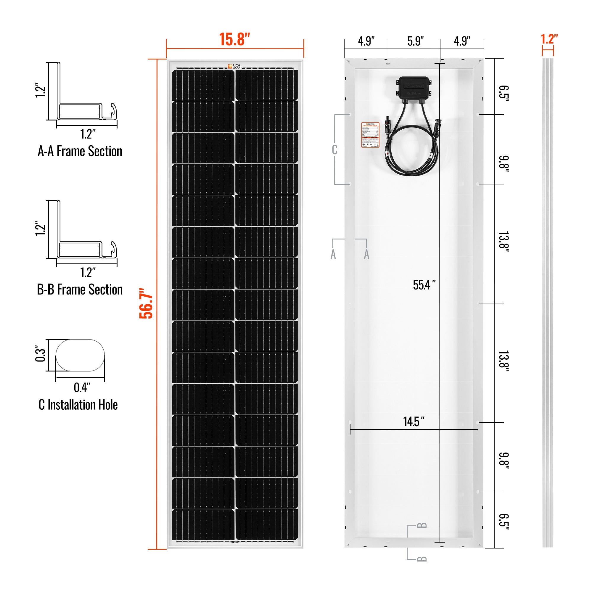 Rich Solar MEGA 100 SLIM SLX narrow profile RV roof van rooftop installation