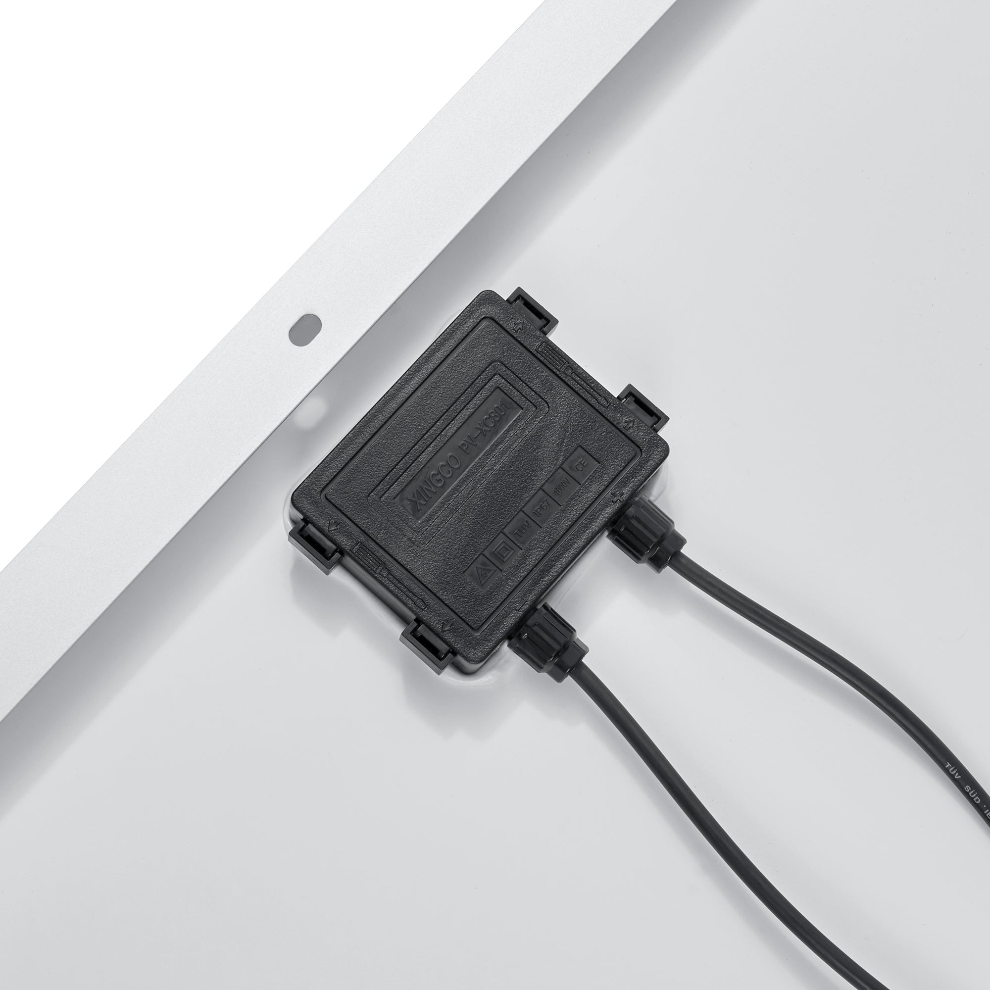 Rich Solar MEGA 200 junction box and MC4 connector detail