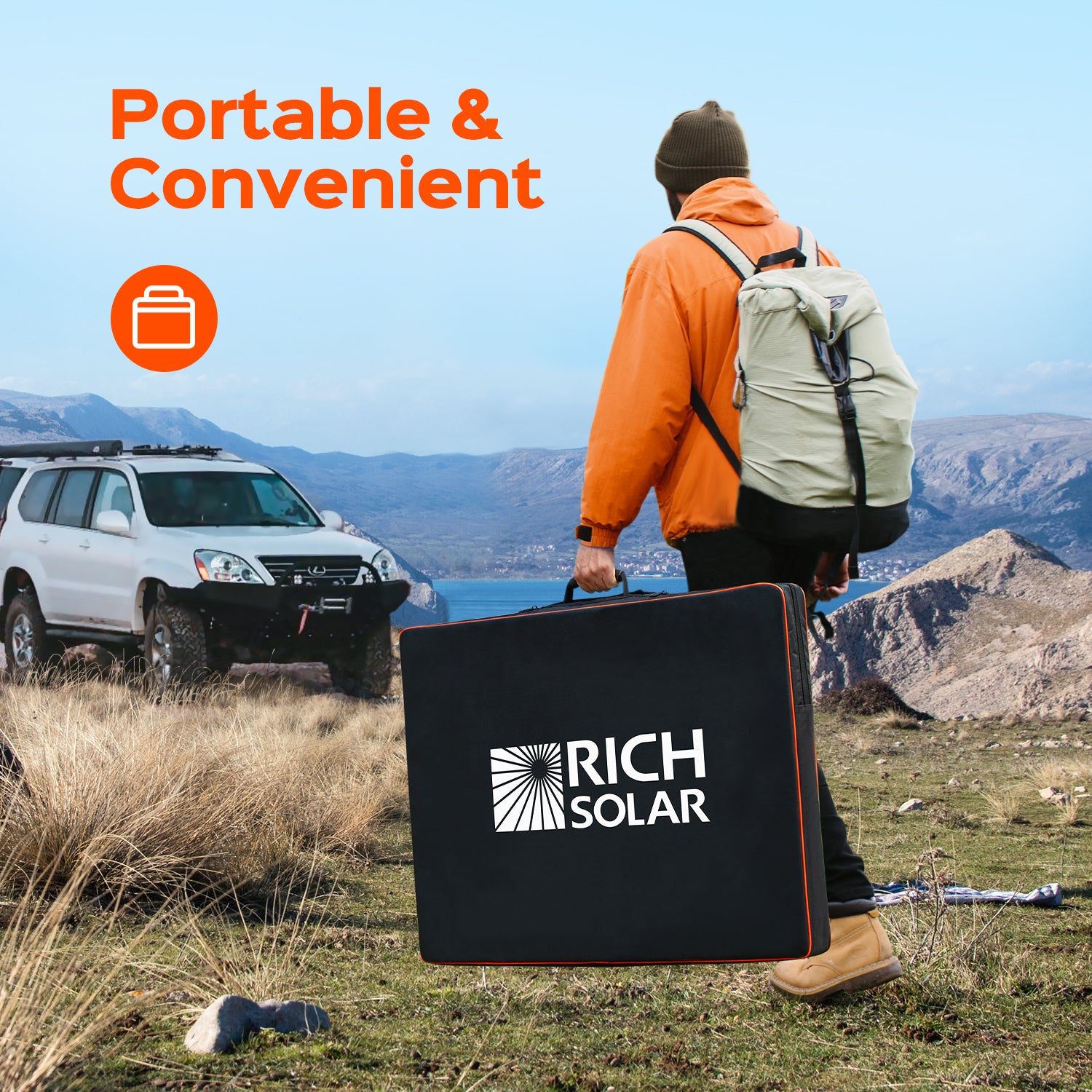 Rich Solar MEGA 200 Briefcase solar panel folded for transport