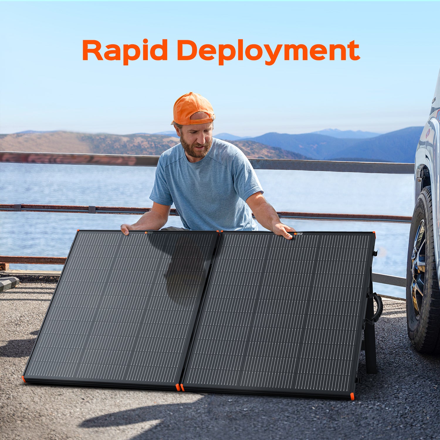 Rich Solar MEGA 200 Briefcase connected to portable power station