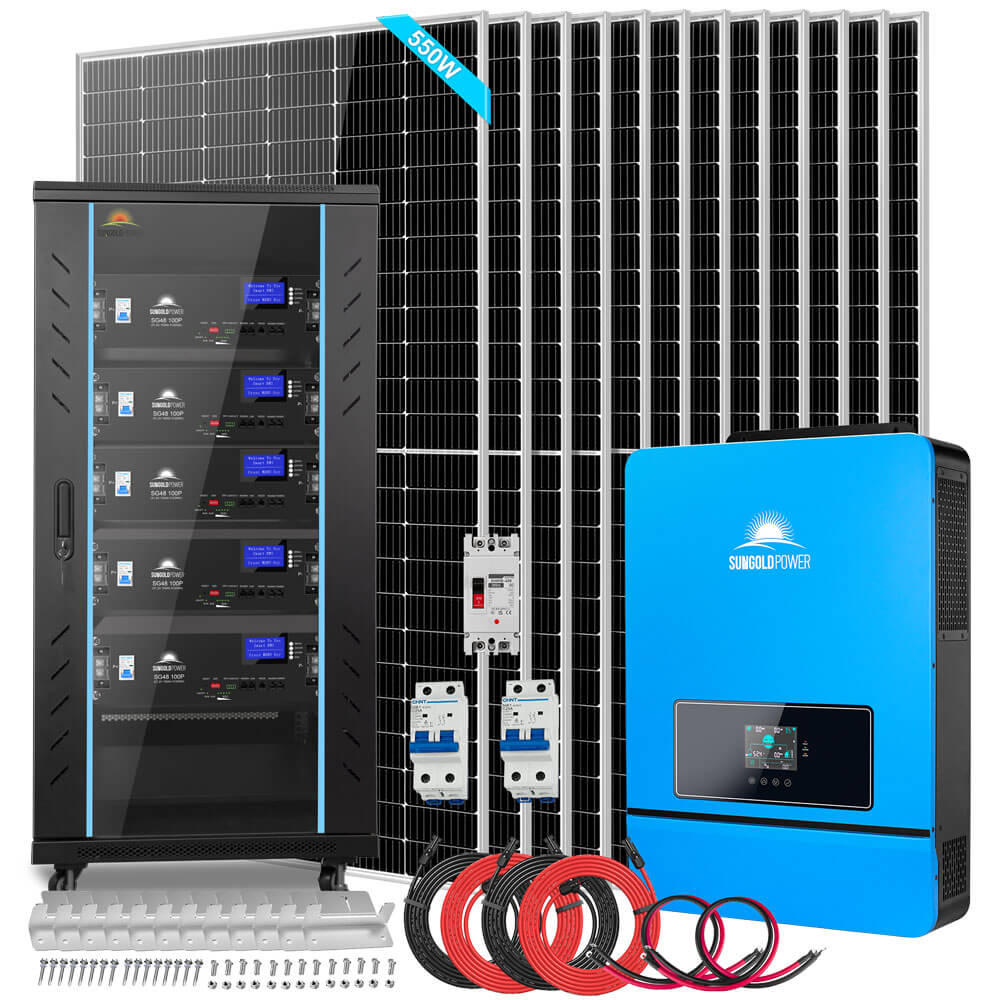 OFF GRID SOLAR KIT 12 X 550 WATTS SOLAR PANELS 20.48KWH-25.6KWH LITHIUM BATTERY 10KW SOLAR INVERTER 48VDC 120V/240V SGR-10K25S