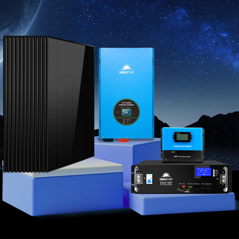Off-Grid Solar Kit 12000W 48VDC 120V/240V LiFePO4 25.6KWH Lithium Battery 12 X 415 Watts Solar Panels SGR- 12K20E