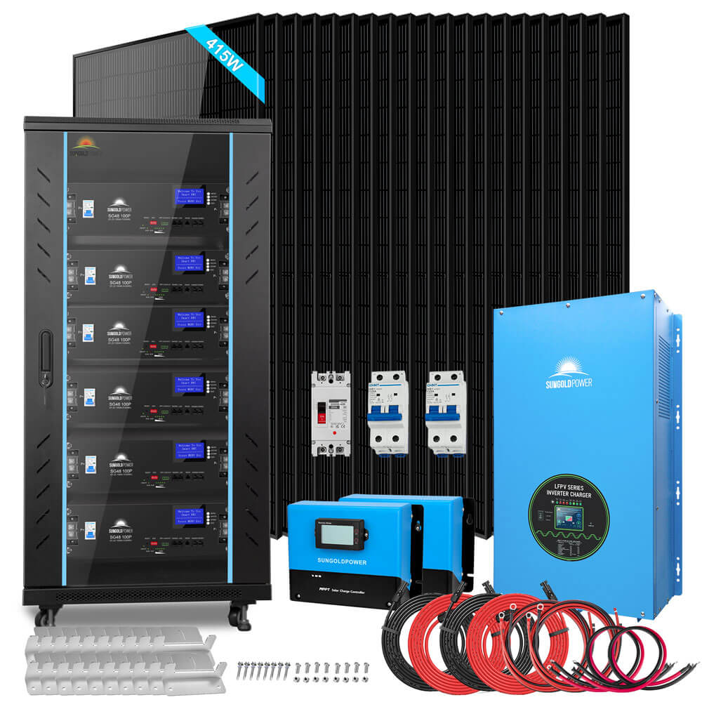 Off-Grid Solar Kit 15000W 48VDC 120V/240V LiFePO4 30.72KWH Lithium Battery 20 X 415 Watts Solar Panels SGR- 15K20E