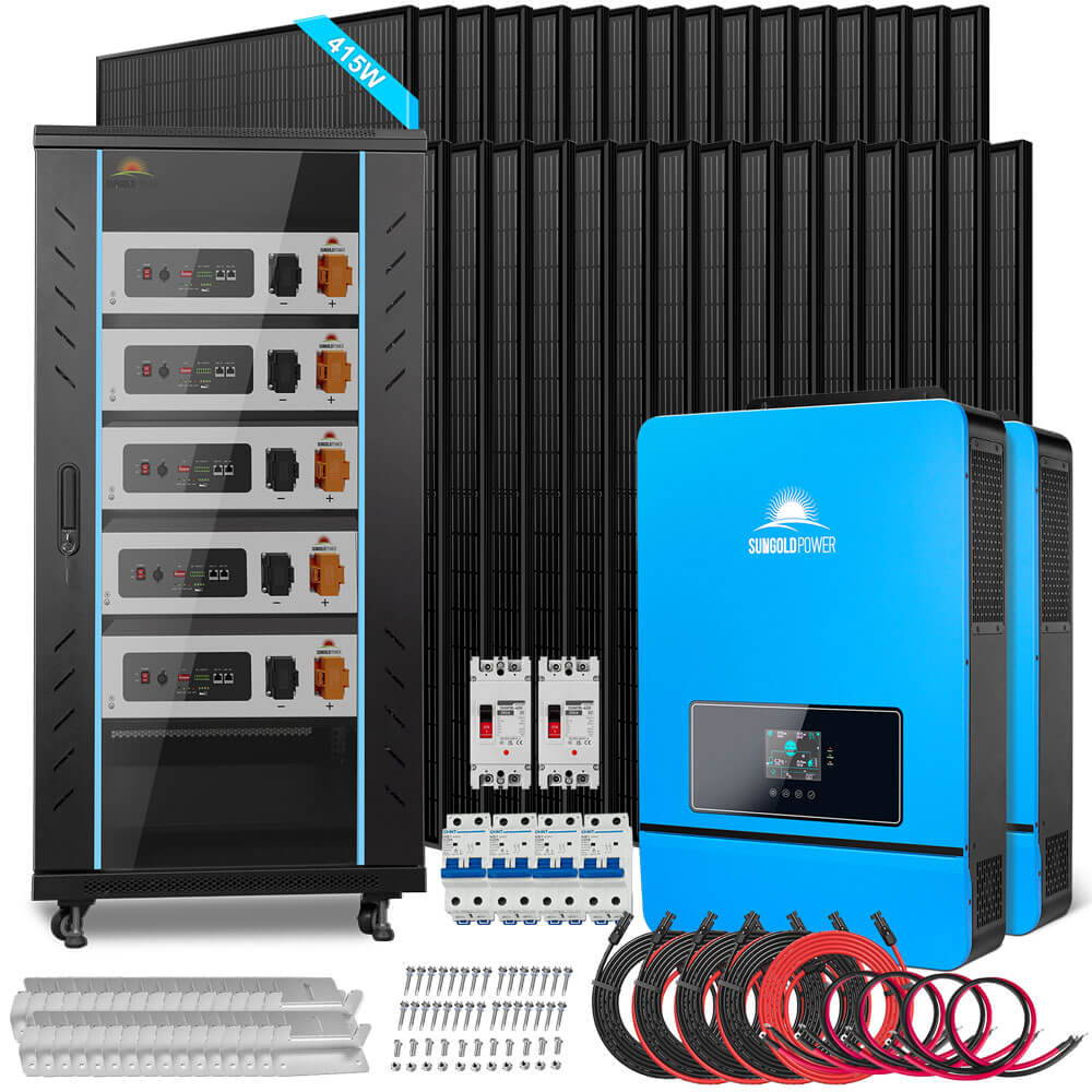 OFF GRID SOLAR KIT 16KW 48VDC 120V/240V LIFEPO4 25.6KWH LITHIUM BATTERY 32 X 415 WATTS SOLAR PANELS SGR-16K25E