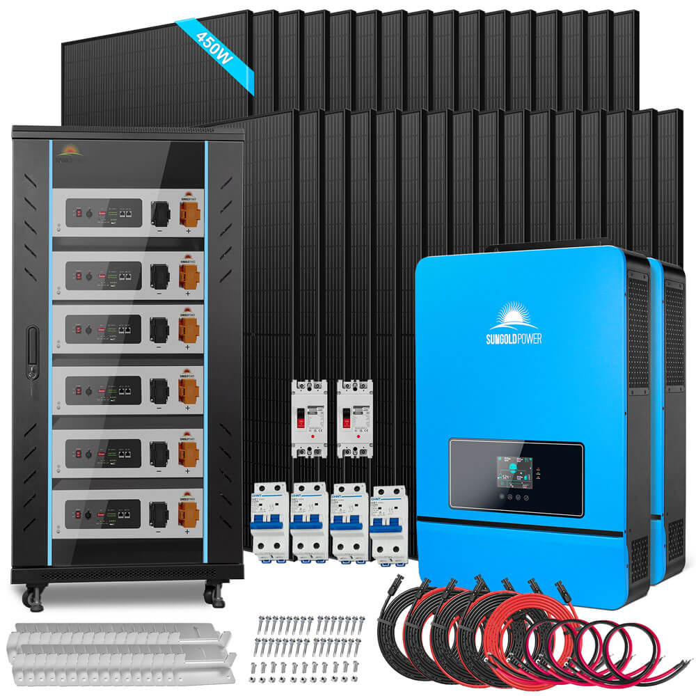 OFF GRID SOLAR KIT 20KW 48VDC 120V/240V LIFEPO4 30.72KWH LITHIUM BATTERY 32 X 450 WATTS SOLAR PANELS SGR-20K30E