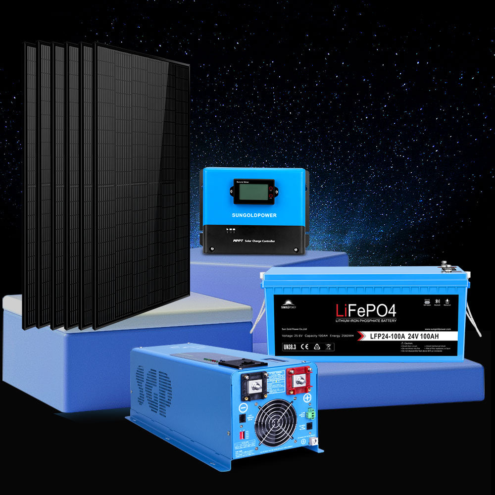 Off Grid Solar Kit 6000W 24VDC 120V/240V LiFePO4 10.24KWH Lithium Battery 6 X 370 Watt Solar Panels SGK- PRO62