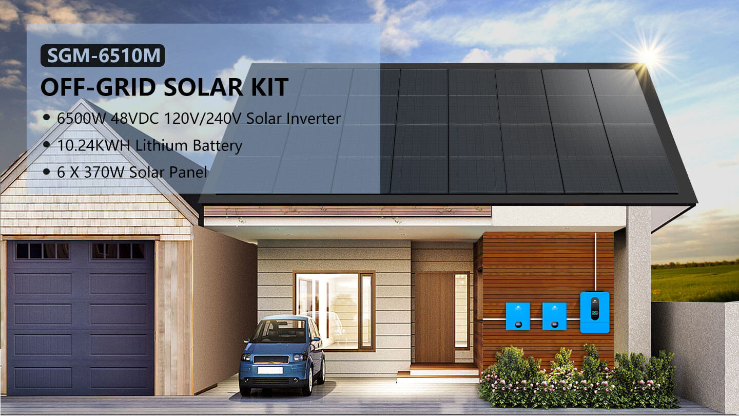 Off-Grid Solar Kit 6500W 48VDC 120/240VAC 10.24KWH PowerWall Lithium Battery 6 X 370 Watts Solar Panels SGM- 6510M