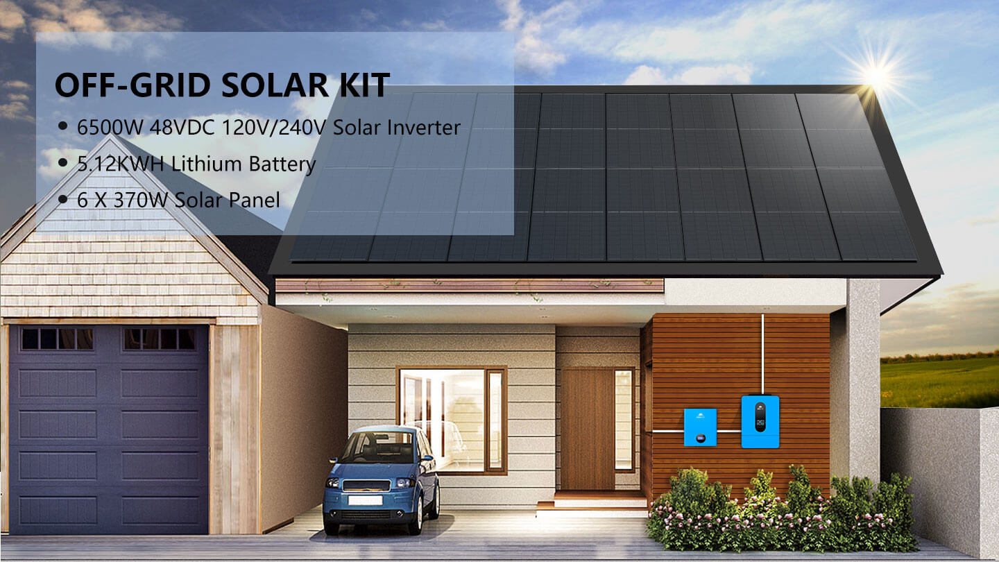 Off-Grid Solar Kit 6500W 48VDC 120/240VAC 5.12KWH PowerWall Lithium Battery 6 X 370 Watts Solar Panels SGM- 655M