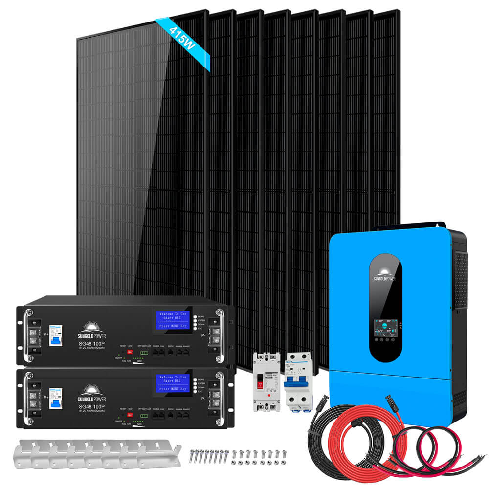 Off-Grid Solar Kit 6500W 48VDC 120/240VAC LiFePO4 10.24KWH Lithium Battery 8 X 415W Solar Panels SGR-6510E